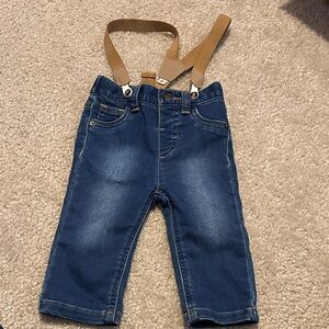 Cat & Jack Blue Denim Overalls with Tan Straps